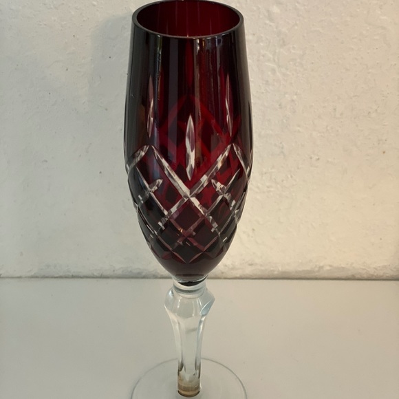 Ajka Marsala Nachtmann Bohemian Cut Crystal Ruby Red Fluted Champagne Set of 3 - Picture 5 of 12